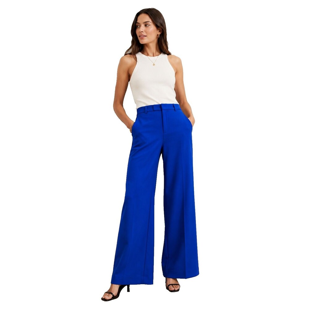 Banana Republic Wide Leg Pants Womens Sz 6S Short Blue High Rise Trousers 1464H5
